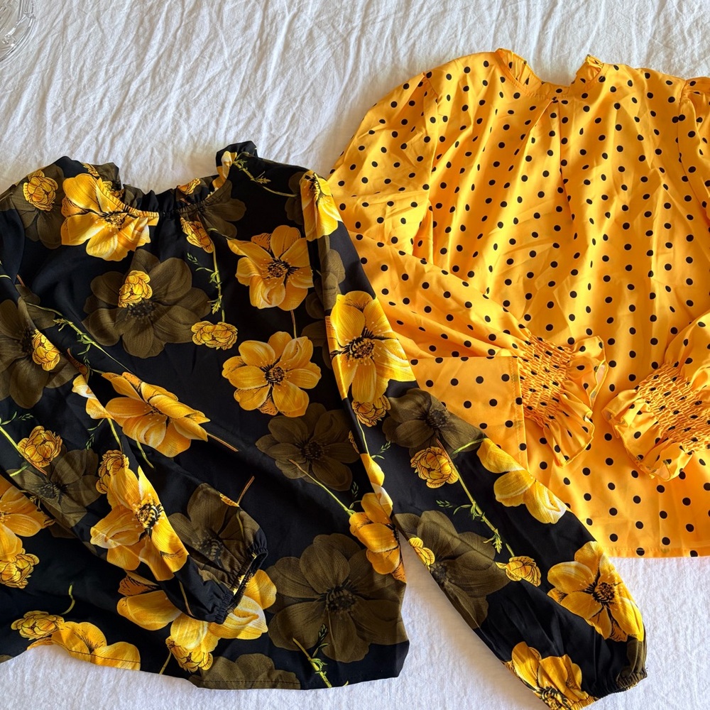 SHEIN Yellow Floral and Polka Dot Blouses